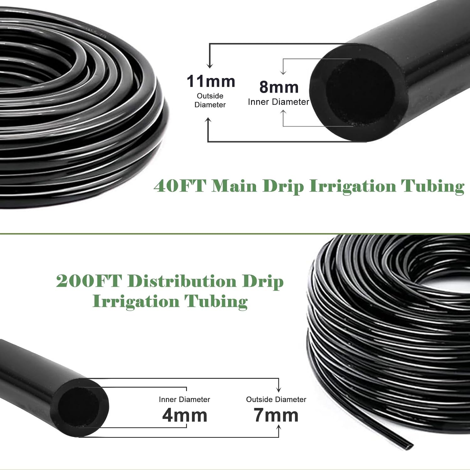 200FT+40FT Drip Irrigation System, Garden Watering System | Drip Irrigation Kit with 8/11mm Main Tubing 4/7mm