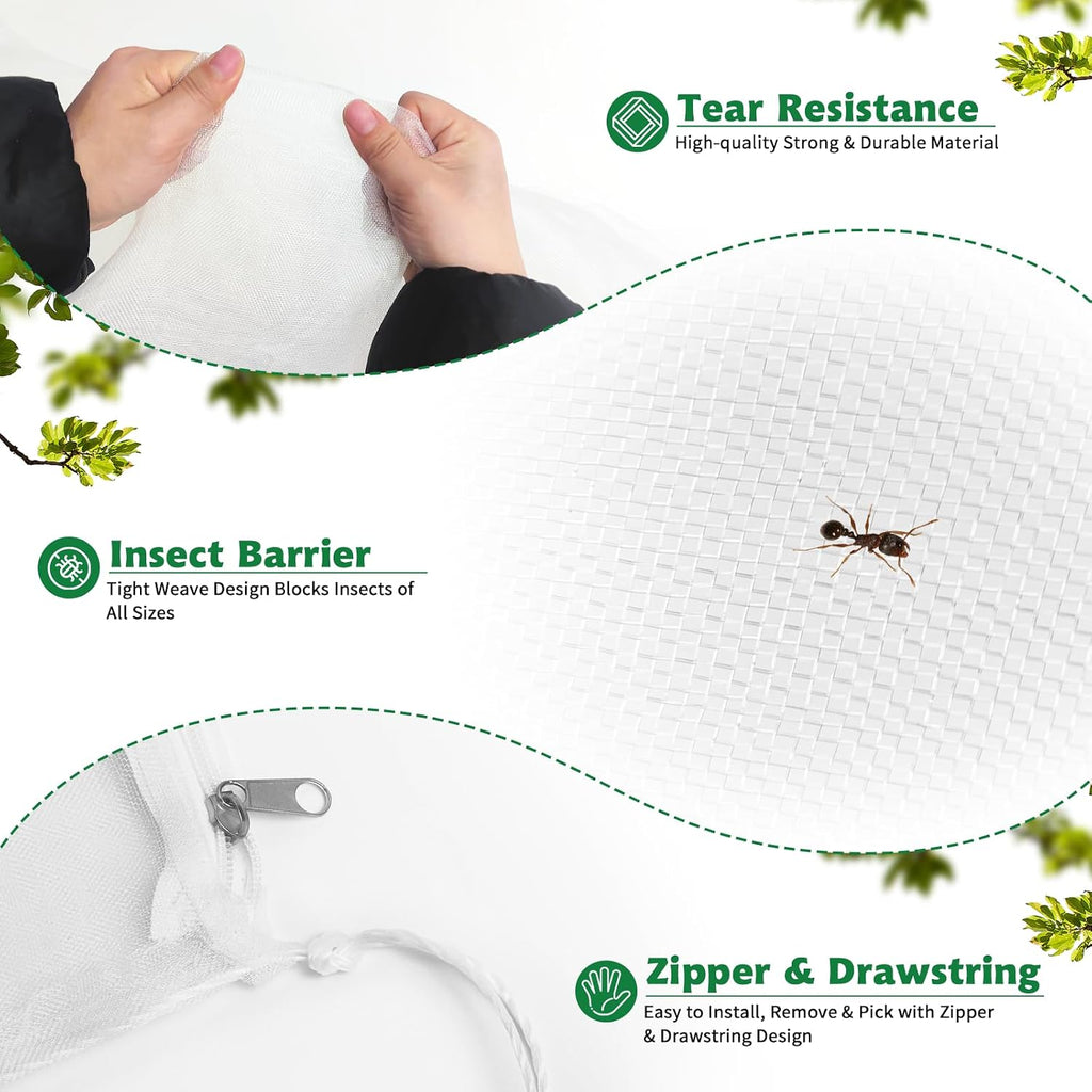 OZMI 4 Pack Fruit Tree Blueberry Bush Netting Cover, 4Ft x 5Ft Reusable Bird Netting for Garden Protection with Zipper