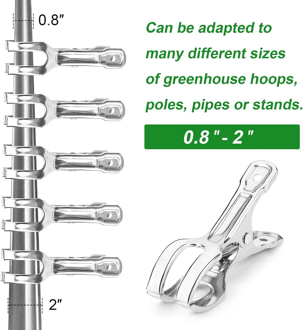 60 Pack Large Garden Clips for Netting, Clamps with 2''Jaw Opening | 3.3'' Stainless Steel Greenhouse Clamps for 3/4"