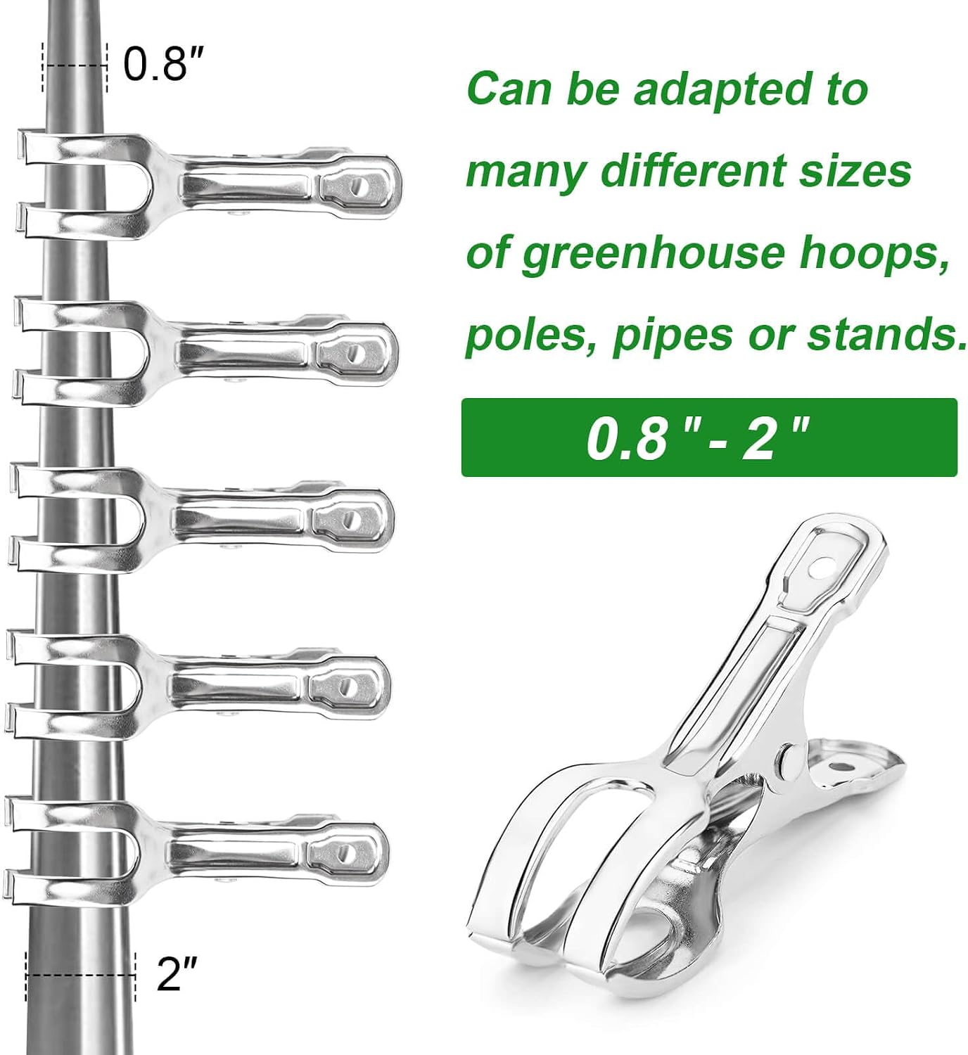 60 Pack Large Garden Clips for Netting, Clamps with 2''Jaw Opening | 3.3'' Stainless Steel Greenhouse Clamps for 3/4"