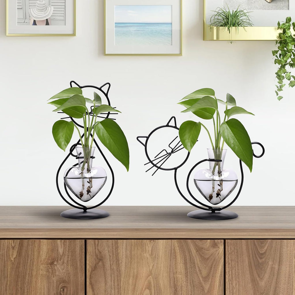 Plant Terrarium Propagation Station Gifts for Women Cat Lover | Plant Lovers Home Office Decor Cat Desk Accessories