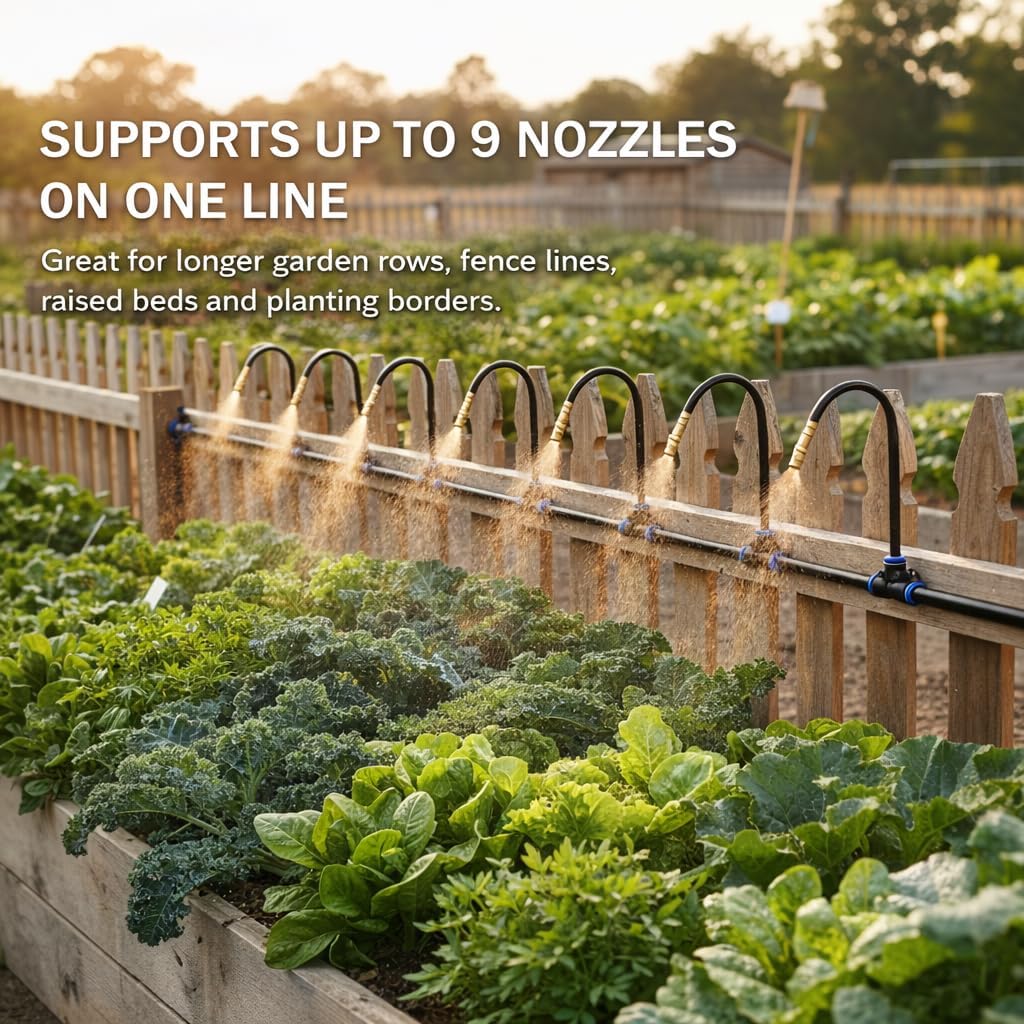 Drip Irrigation System 200FT 1/4", 36 Adjustable Copper Nozzles | 36 adjustable copper nozzles with 360° bendable rods