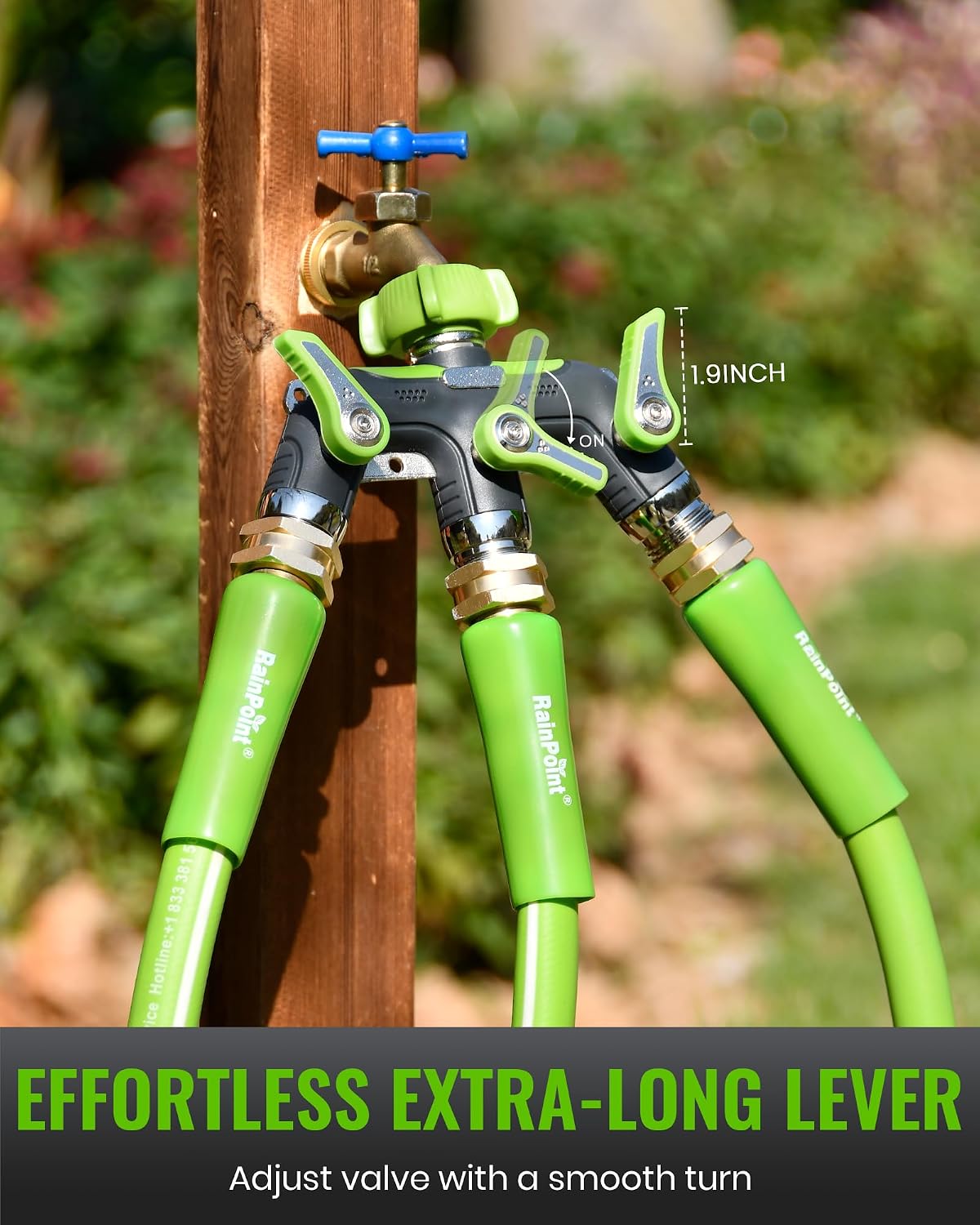 RAINPOINT 3 Way Hose Splitter, 100% Metal Heavy Duty Garden Hose Splitter With 1.9" Extra Long Handle & Individual Shut