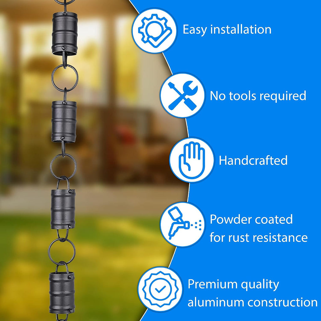 Tri-Stripe Rain Chains for Gutters 8.5ft