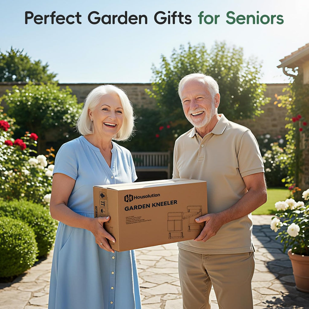 Housolution Garden Kneeler and Seat with Anti-Tipping Extendable Legs | Foldable and Portable Garden Stool with 2 Tool