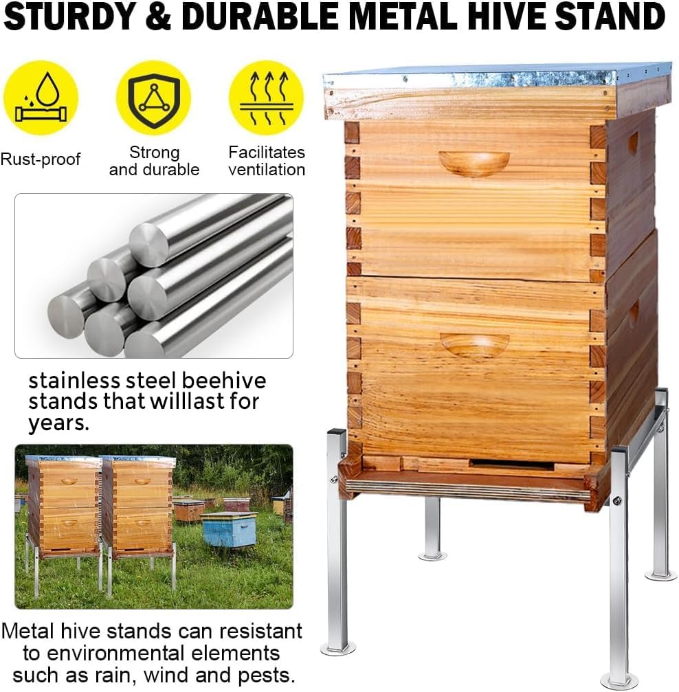 Honey Lake Metal Bee Hive Stand for 8/10 Frame Beehive box, Easy to Assemble Sturdy Beehive Stand for Beekeeping, Bee