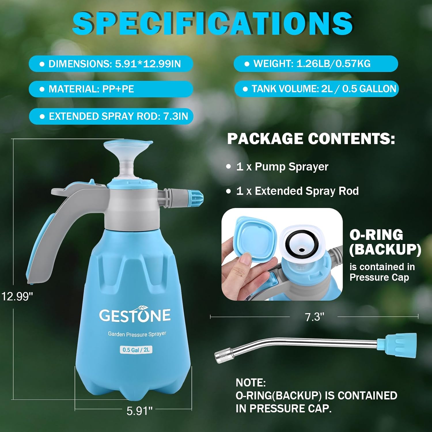 Hand Pump Sprayer 1/2 Gallon, Leak-Proof Plant Mister Spray Bottle | 2L Handheld Garden Pressure Sprayer, Lockable