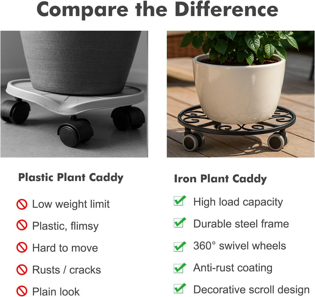5 Pack Plant Caddy with Wheels Heavy Duty 11.8 Inches Metal Plant Stand with Wheels Plant Dolly Rolling Plant Stand