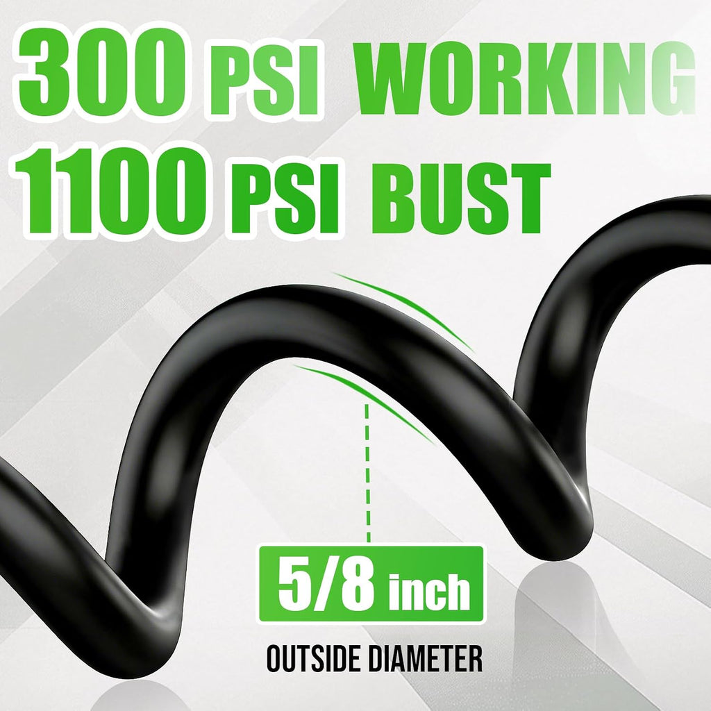 Heavy Duty Garden Hose 75FT x 5/8", 300psi Working, 1100psi Burst | Non kinking rubber water hose for hot/cold water.