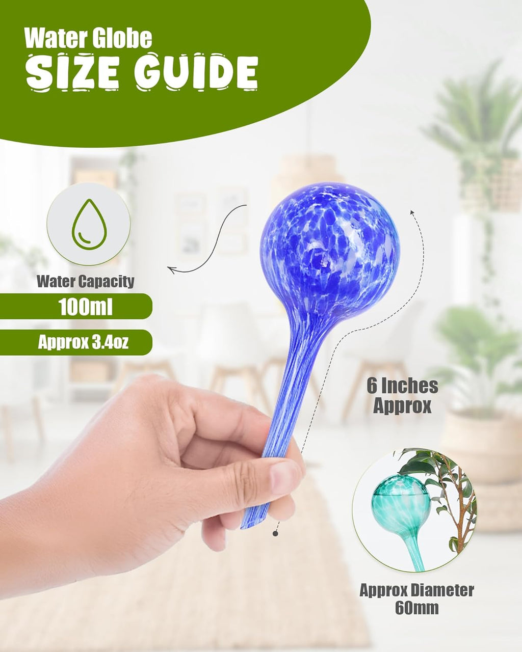 Iridescent Self Watering Globes, Glass Rainbow Plant Watering Globes, Self Watering Planter Insert, Automatic Plant