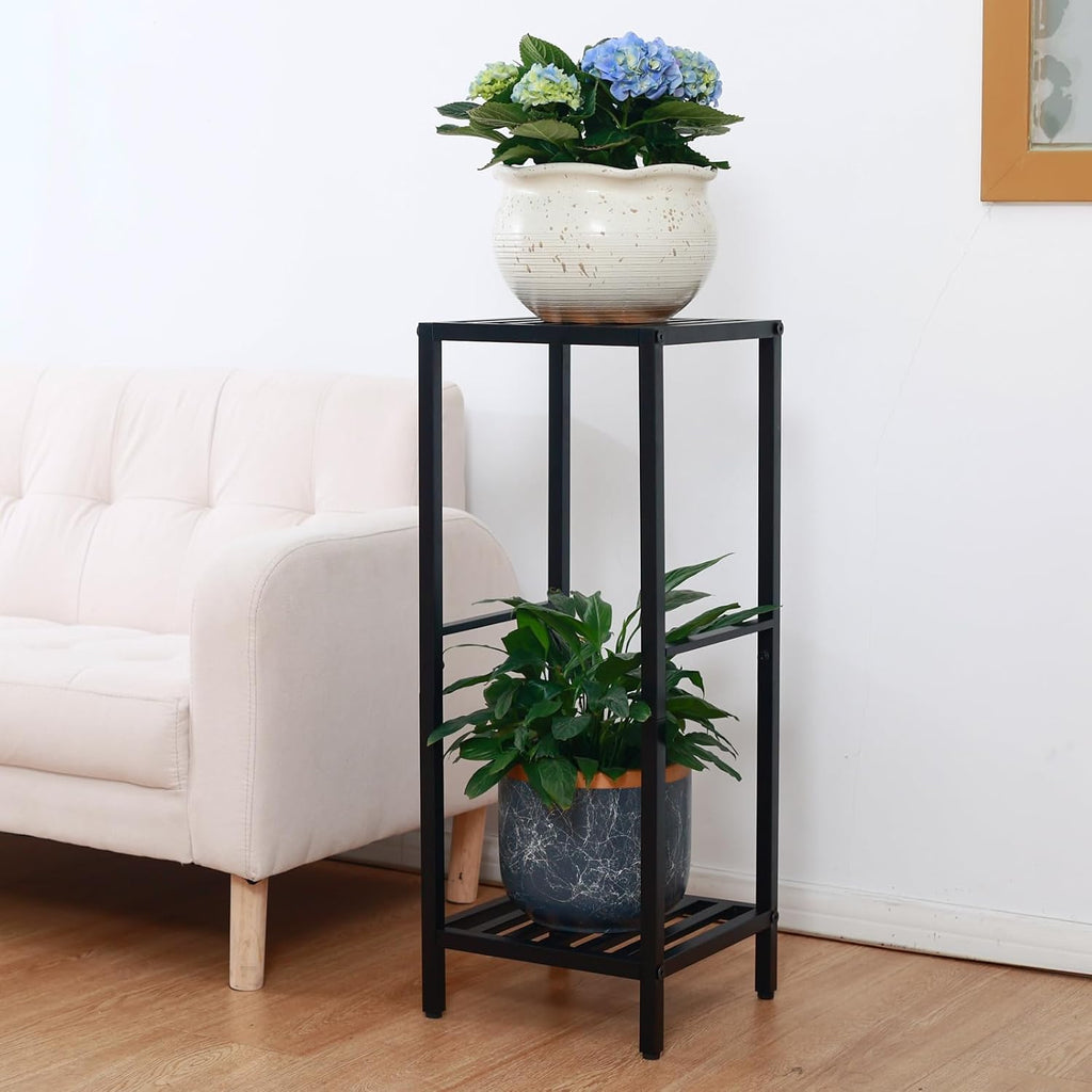 Party Zealot 2-Tier Tall Metal Square Plant Stand 31” Heavy-Duty Modern Flower Pot Rack for Indoor Living Room, Corner