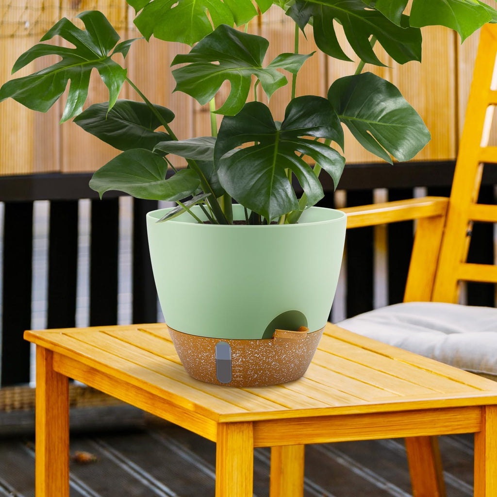 QRRICA 12/10/9 Inch Self-Watering Plant Pots with Water Level Indicator, Drainage Holes & Saucers – Large Plastic
