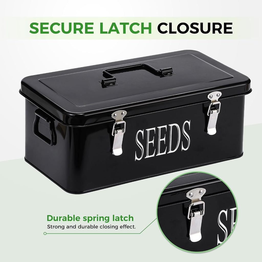 Premium Seed Organizer Box with Internal Compartments and Divider Tabs. (Black)