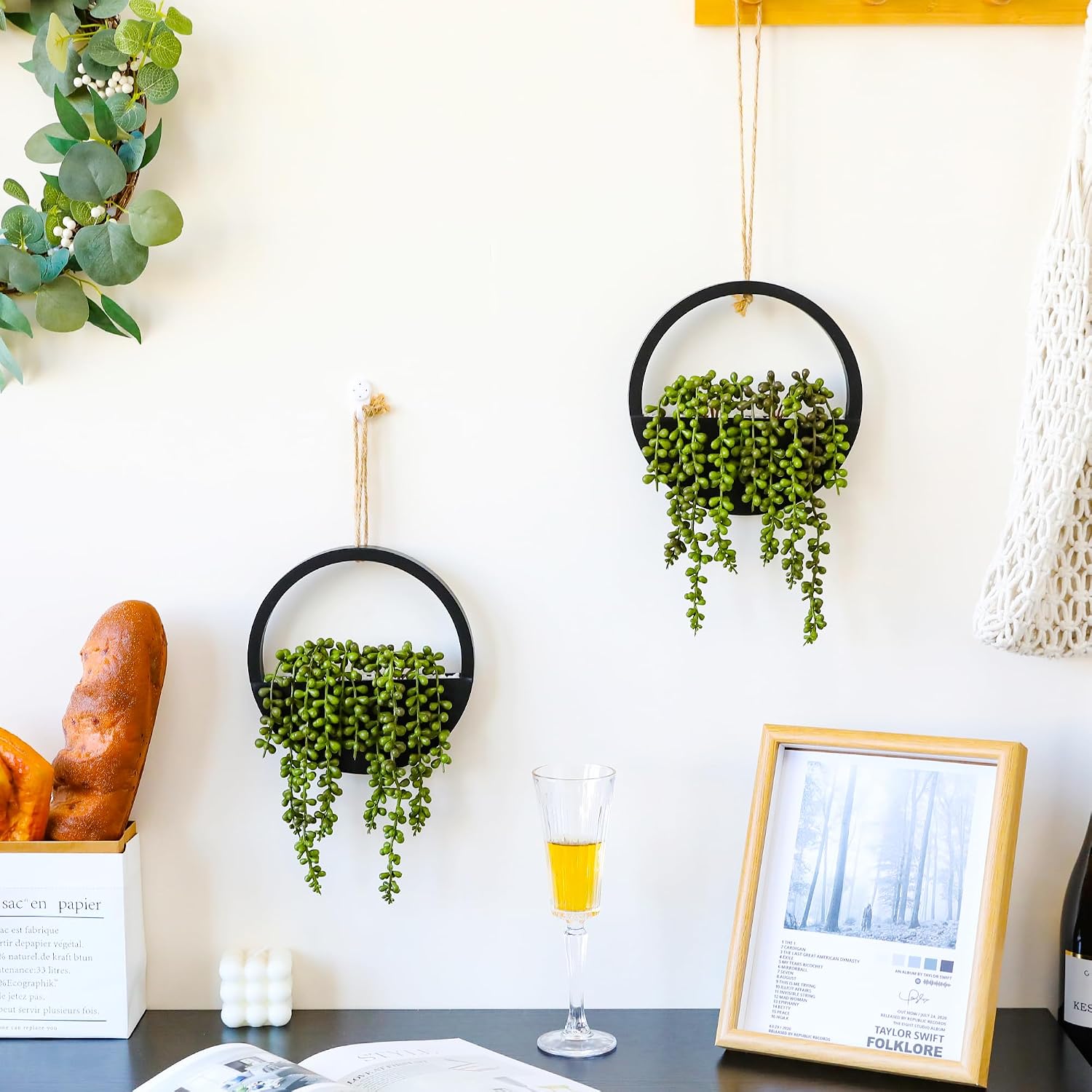 2pcs Artificial Succulents Hanging Plants 12.2'' Fake String of Pearls in Pot with 8.3'' Lanyard for Indoor Outdoor