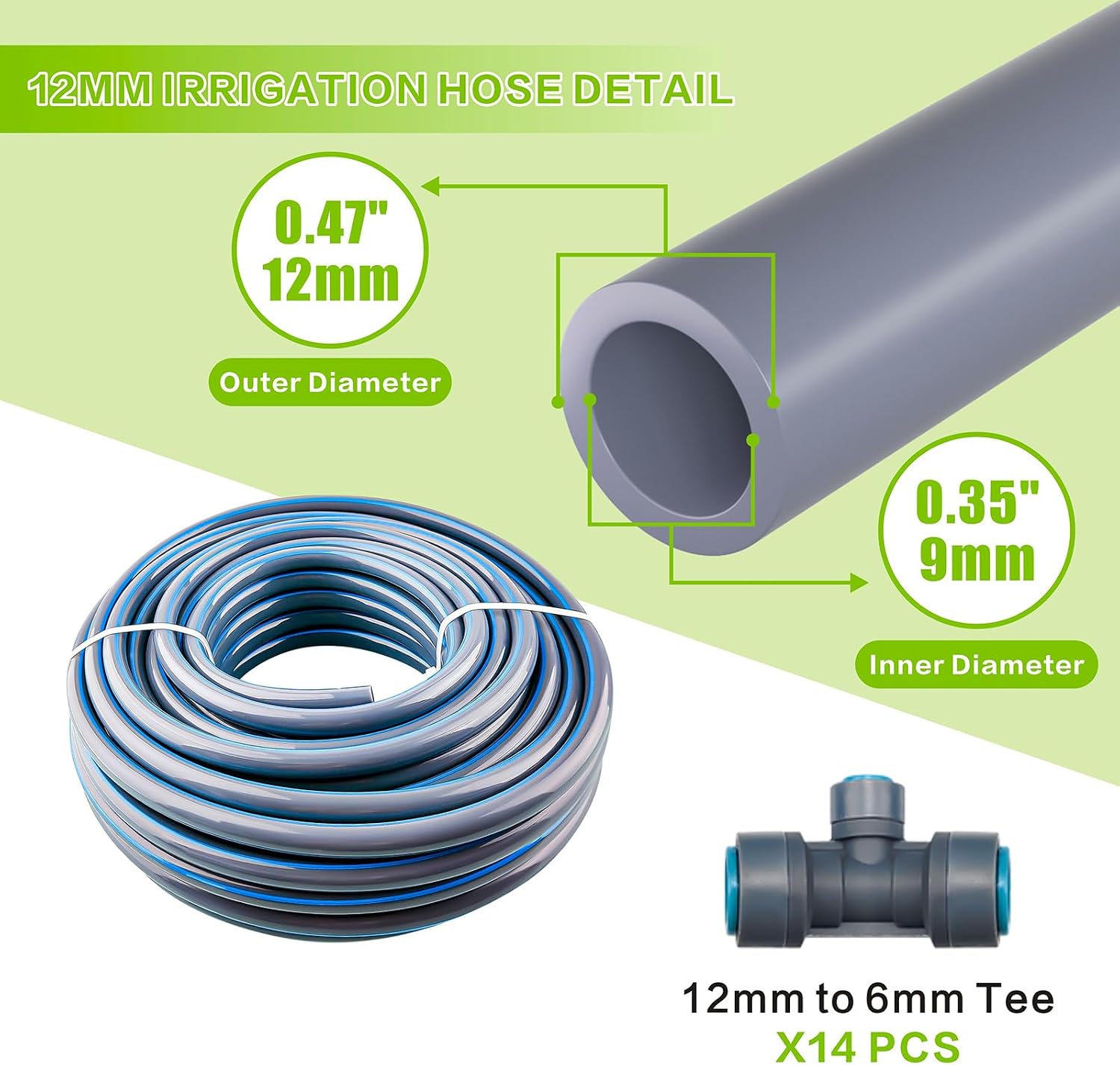 Drip Irrigation System 98ft, Fast Connect Automatic Irrigation Kit with 12mm, 6mm Blank Distribution Tubing and