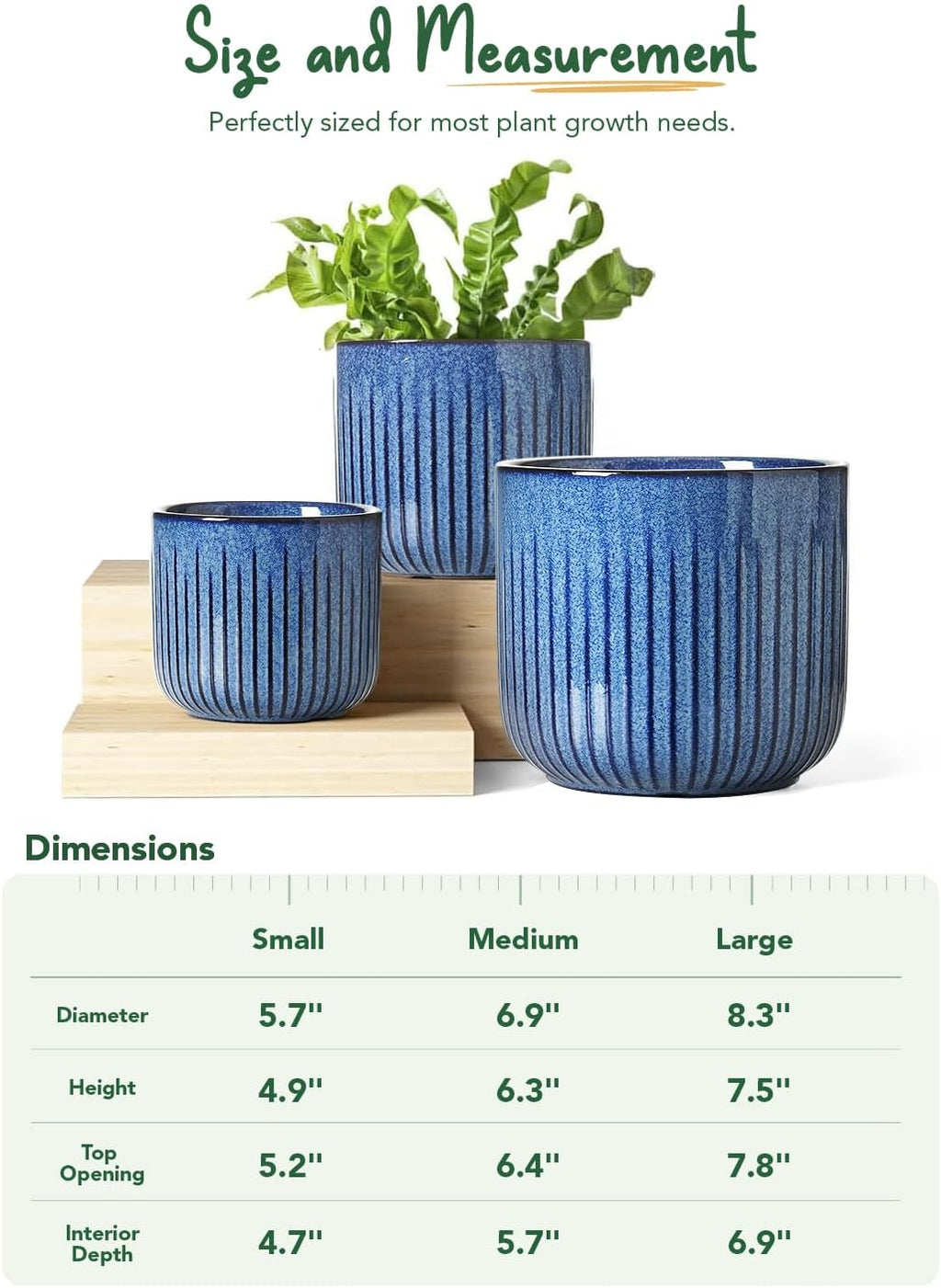 LE TAUCI Ceramic Plant Pots, 8.3/7/6 Inch Indoor Planters with Drainage Holes & Mesh, Modern Glossy Glaze Cylinder