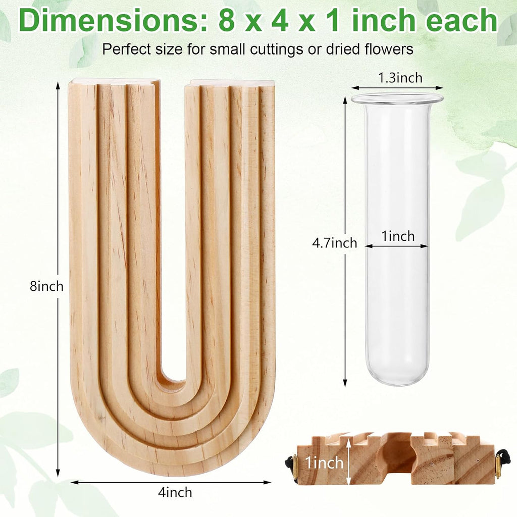 Set of 4 Wooden Wall Planter Vase Hanging Propagation Stations Glass Plant and Flower Vases Wall Plant Holder for
