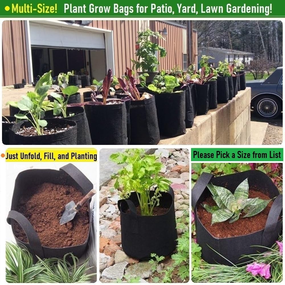 5-Pack 10 Gallon Thickened Plant Grow Bags (16x12 in) Fabric Plant Pots for Tomato,Potato Planters,Herbs Veggies