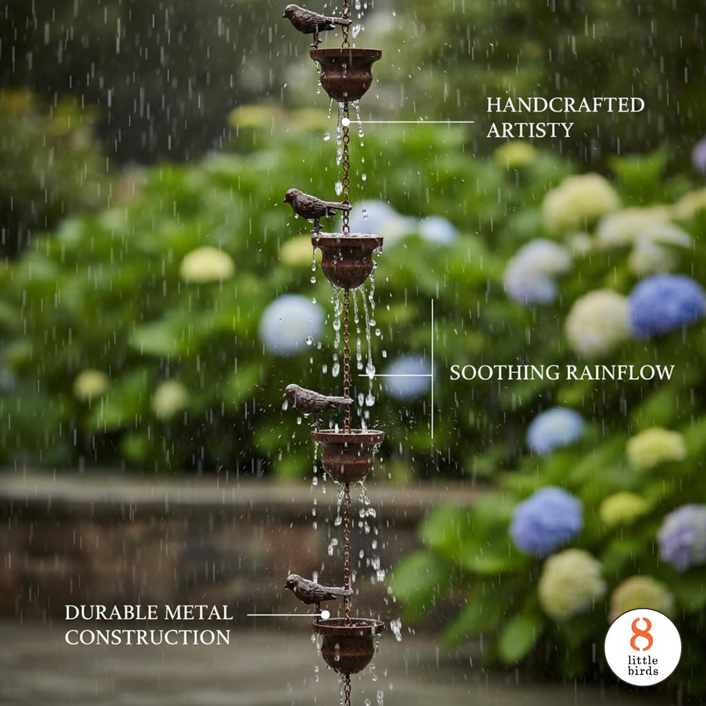 Metal Bird Rain Chain for Gutters, Rust Resistant Outdoor Rain Catcher, Perfect for Heavy Rain, Indoor/Outdoor