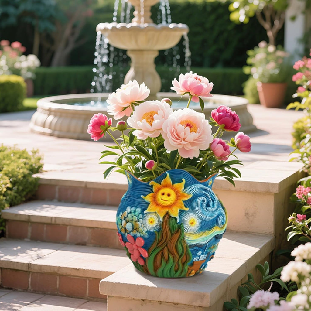 Starry Night Theme Flower Pots Colorful Art Planter Pots for Indoor Plant Cute Unique Resin Flower Pot with Drainage