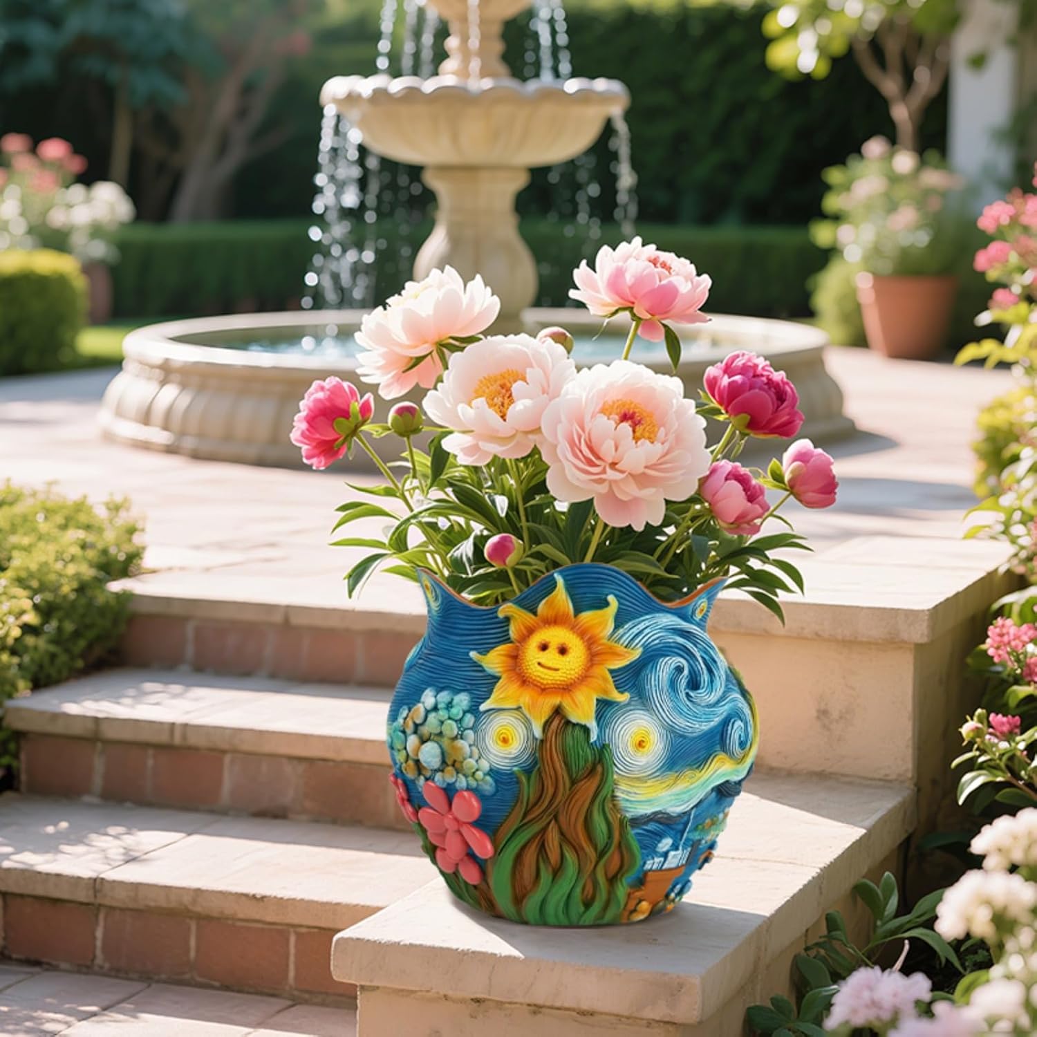 Starry Night Theme Flower Pots Colorful Art Planter Pots for Indoor Plant Cute Unique Resin Flower Pot with Drainage