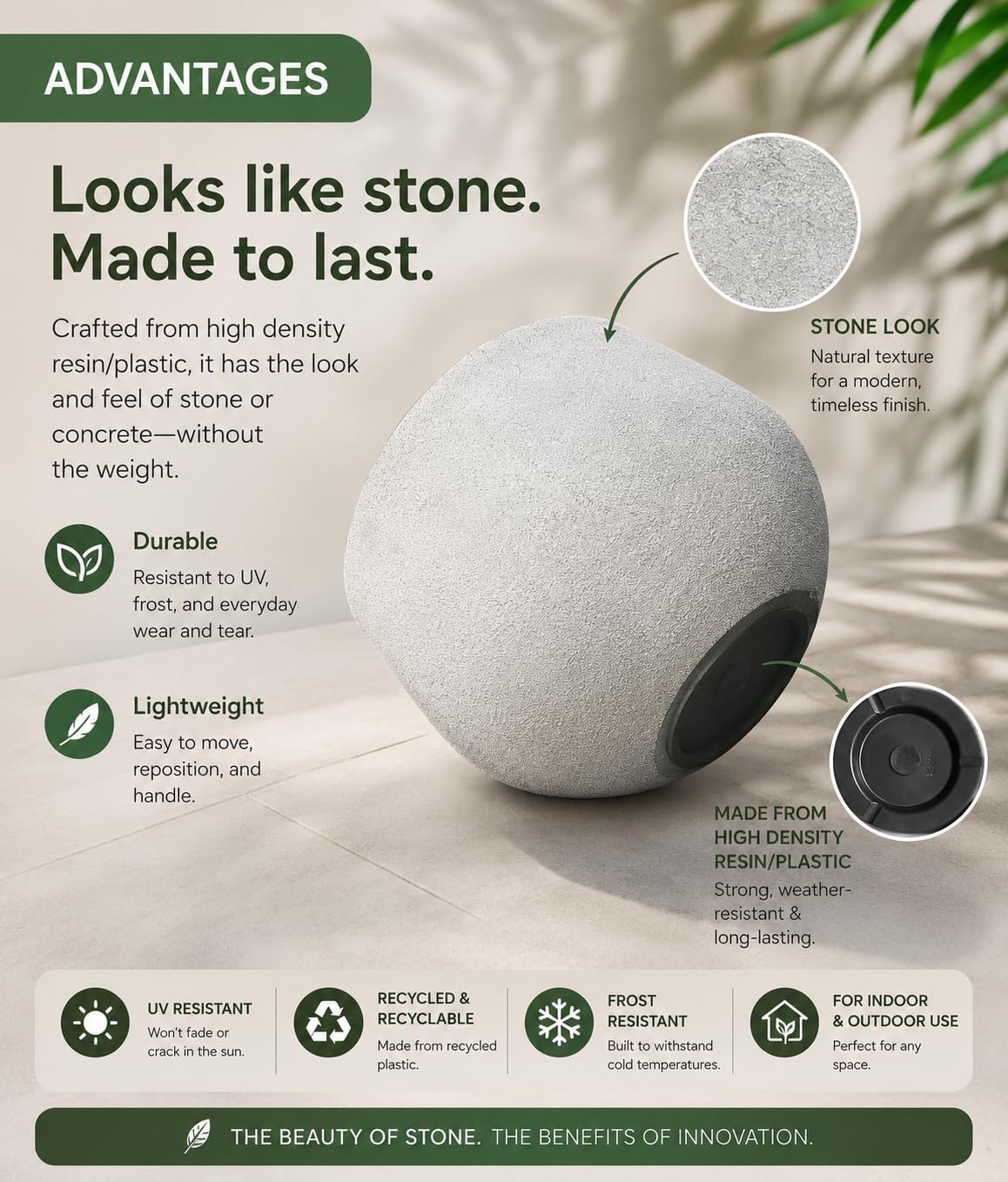 Large Resin Planter Pot for Trees Big Flower – Lightweight Round Plant Pot with Stone-Textured Finish