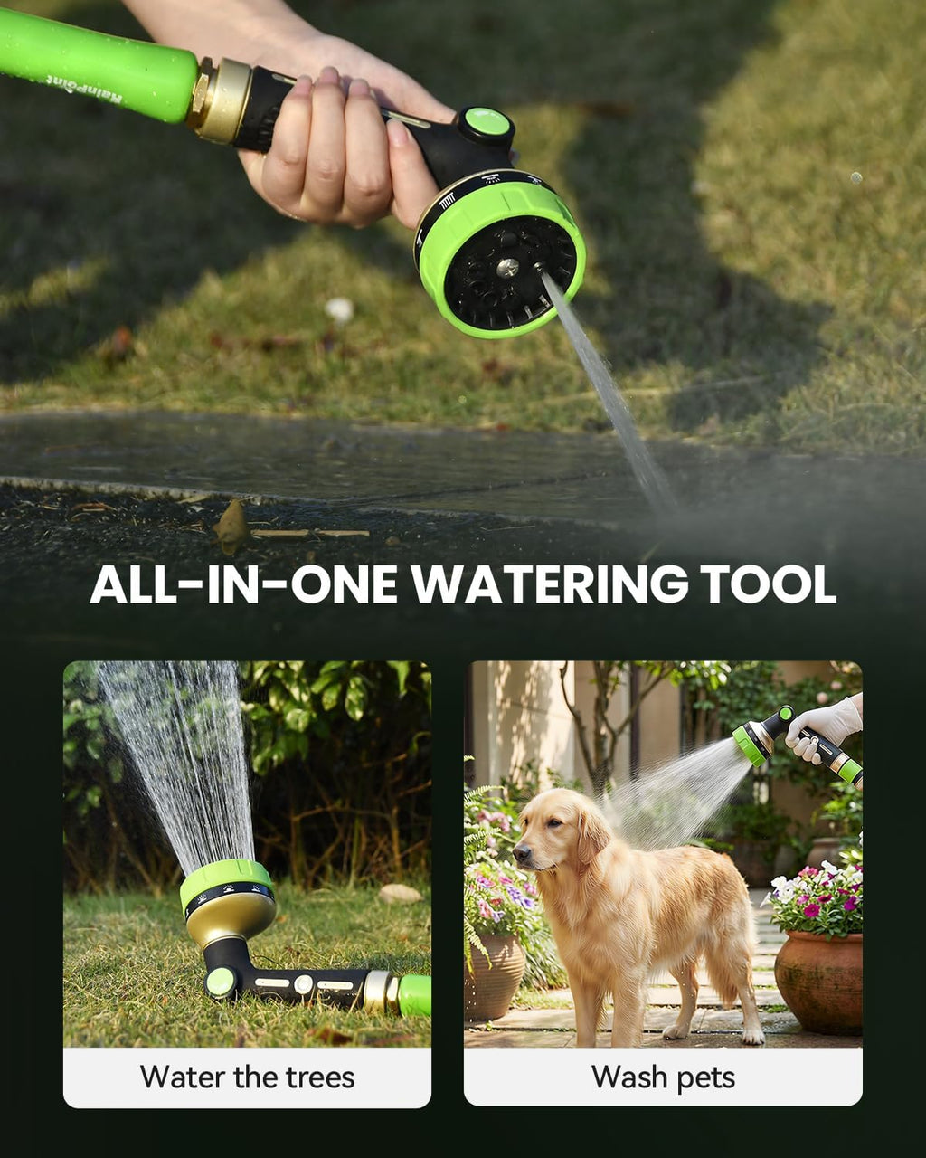 RAINPOINT Garden Hose Nozzle Heavy Duty - 100% Metal Thumb Control Spray Nozzles for Garden Hose High Pressure, 10