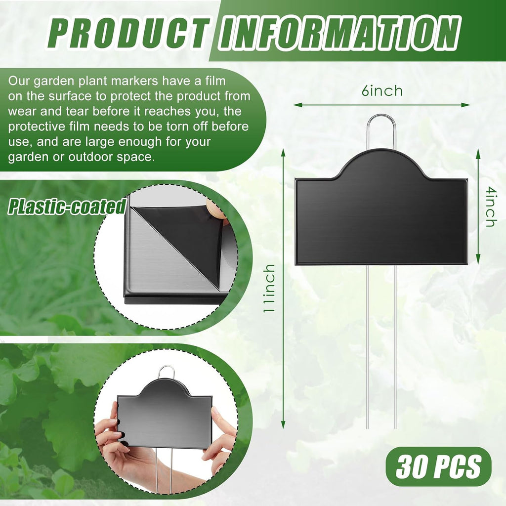 Landhoow 30 Pack Extra Large Metal Plant Labels 6" x 4" with 11'' Stake Stainless Steel Garden Markers Waterproof