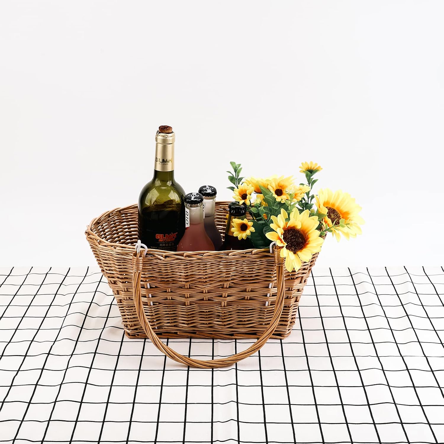 Woven Wicker Picnic Basket with Collapsible Handles for Picnic Shopping | Woven Wicker Picnic Basket for Shopping