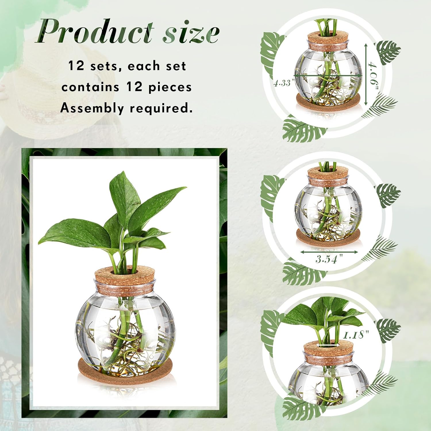 12 Packs Propagation Vases for Plants Plastic Plant Propagation Station with Hole Lid and Cork Coasters Plant Growing