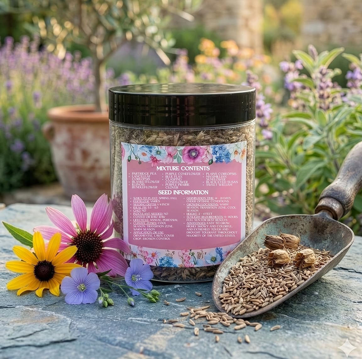 Wildflower Seeds 1/4lb Perennial - 100% Pure Organic Non-GMO Seed Mix - 12 Hardy Varieties for Pollinators, Bees &