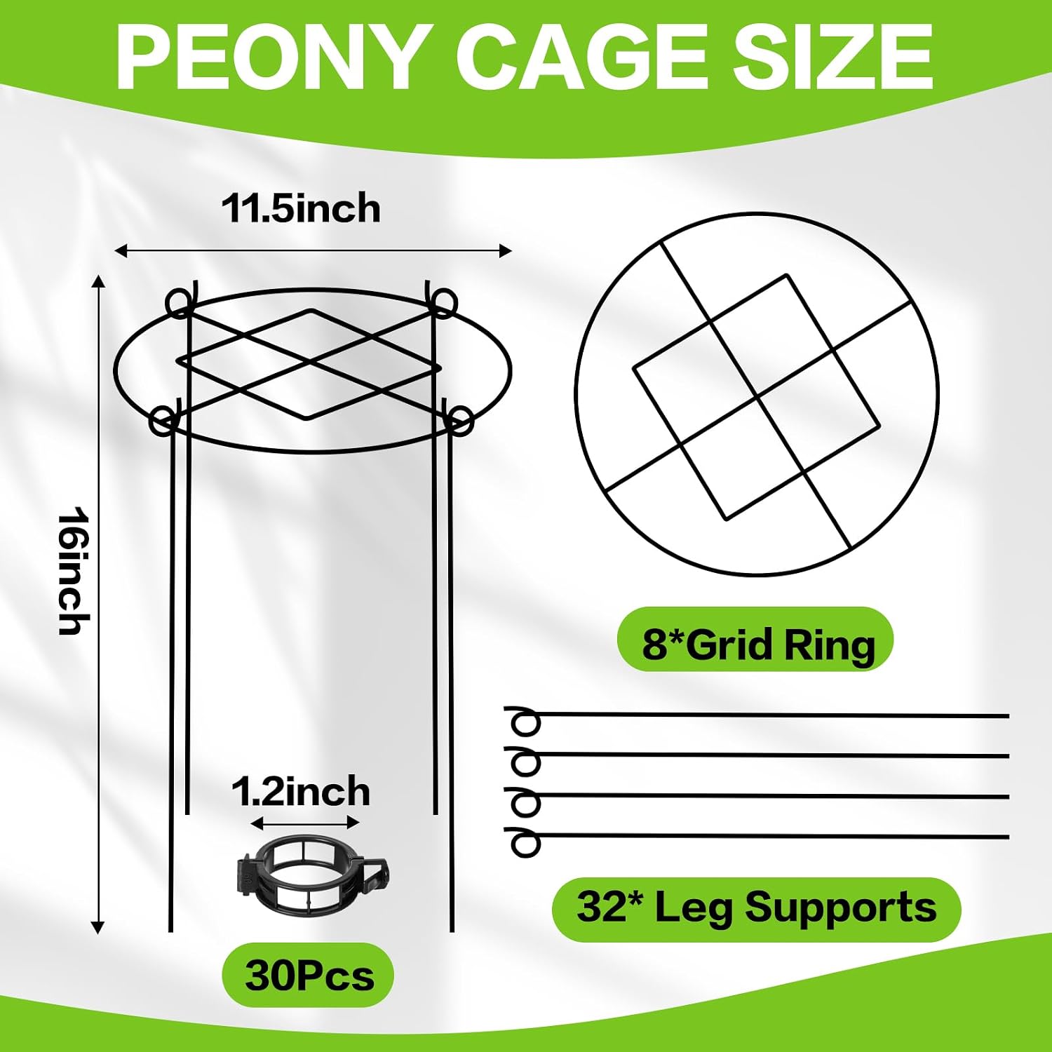 4 Pack Peony Cages and Supports, 11.5" x16" Heavy Duty Metal Plant Support | Rust-Proof Grow Through Flower Cage