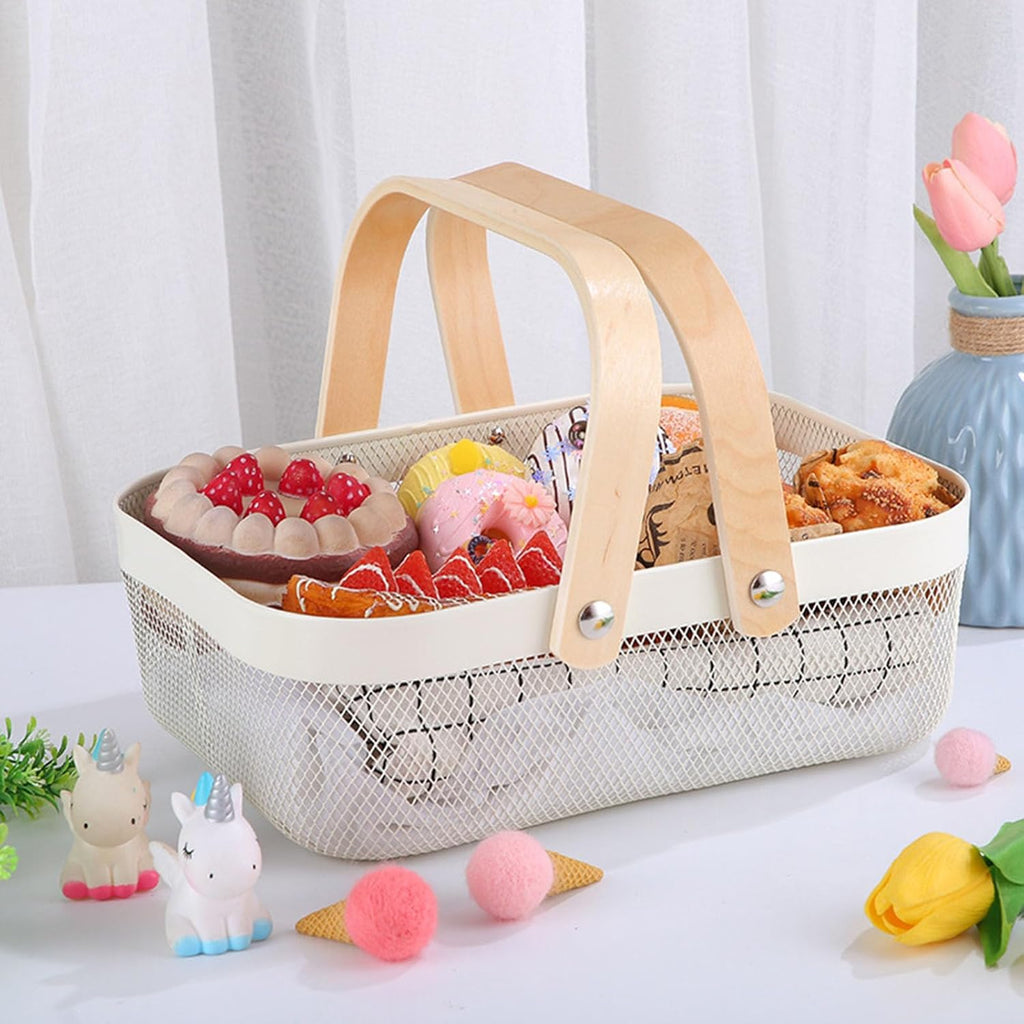 AJIODA Metal Mesh Steel Basket, Storage Organizer Basket Garden Harvest Basket Multi-functional Kitchen Fruit Baskets