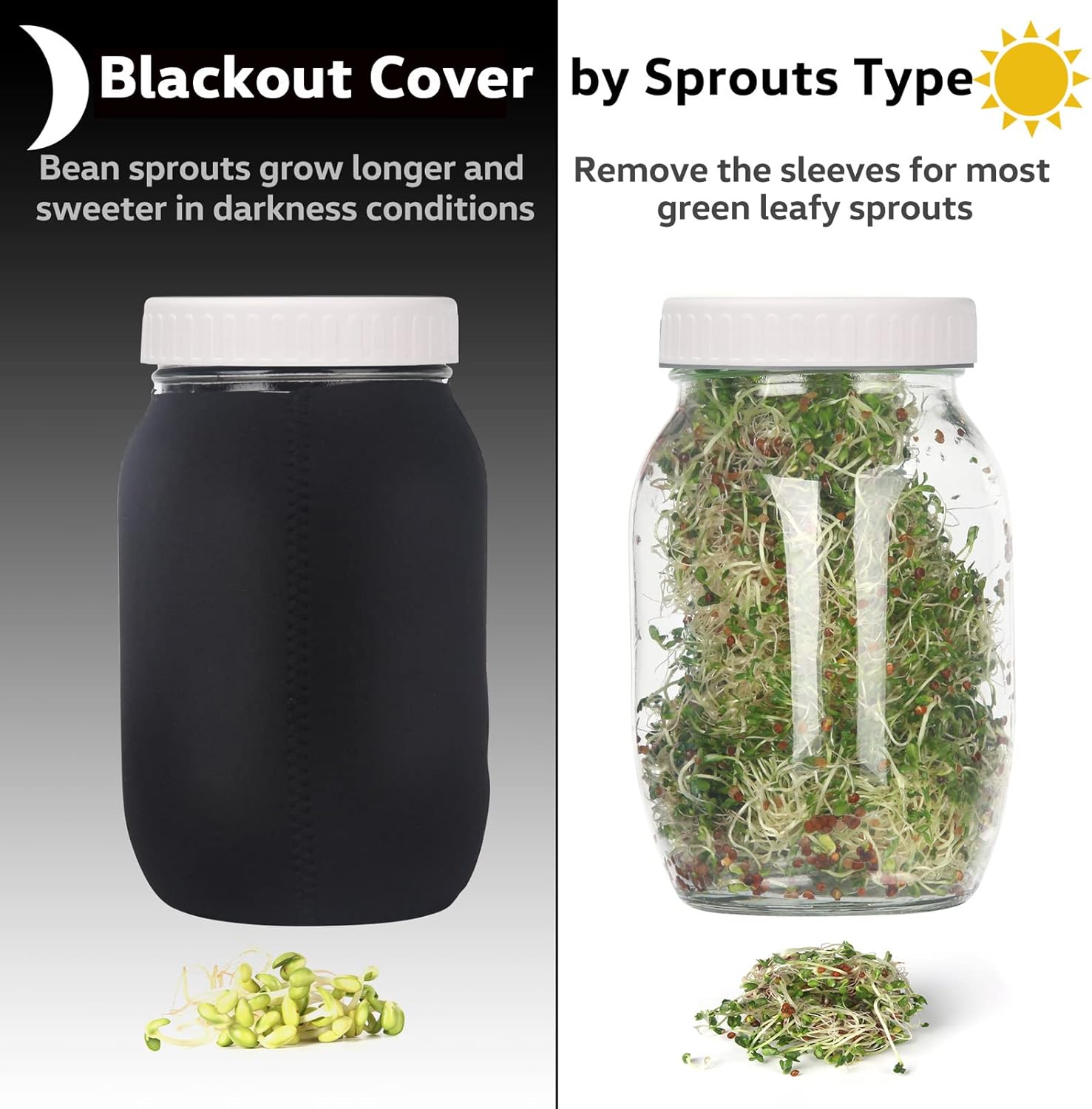 Complete Sprouting Jar Kit| 2 Wide Mouth Mason Jars, 316 Screen Sprout Lids, Blackout Sleeves, Tray, Stand| Sprouter