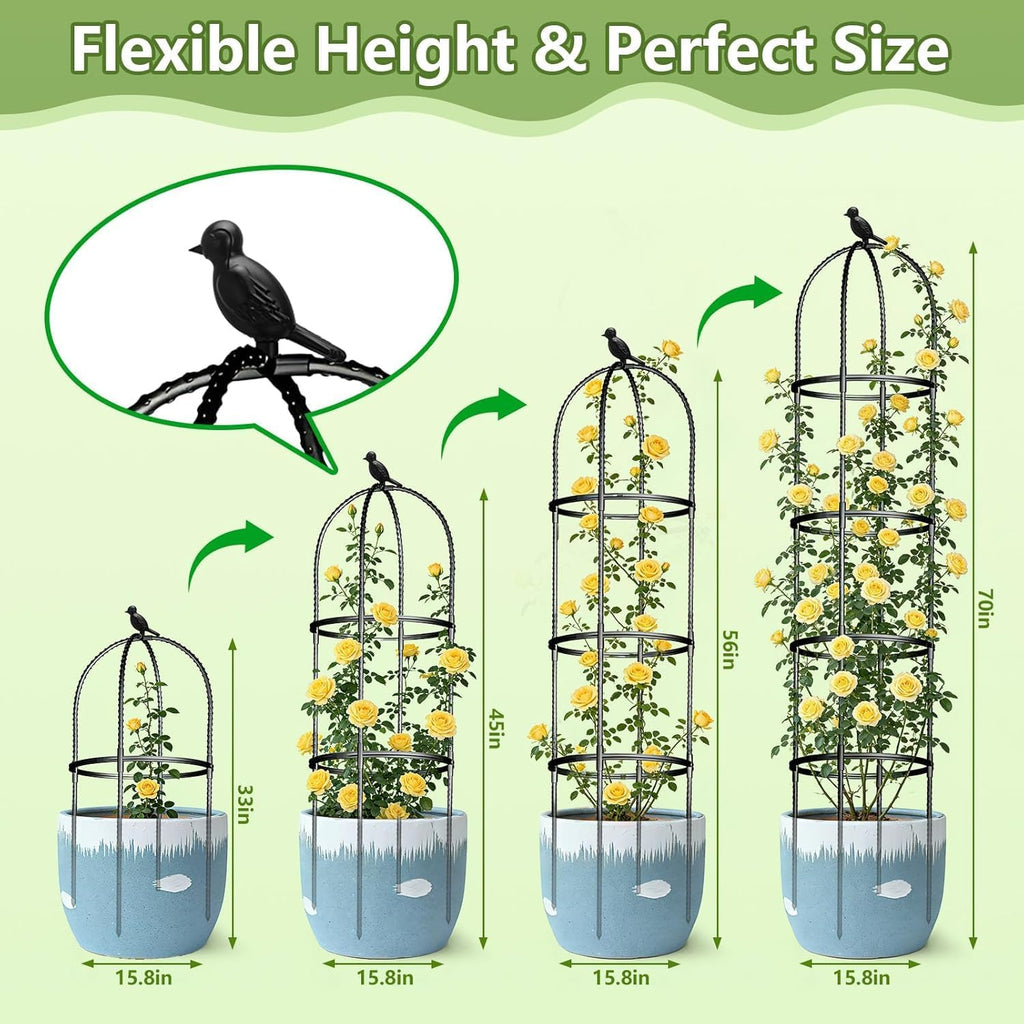 Obelisk Trellis for Garden Plants Climbing: 6ft Rustproof Metal Pipe with Plastic Coated - Potted Plant Climber Support