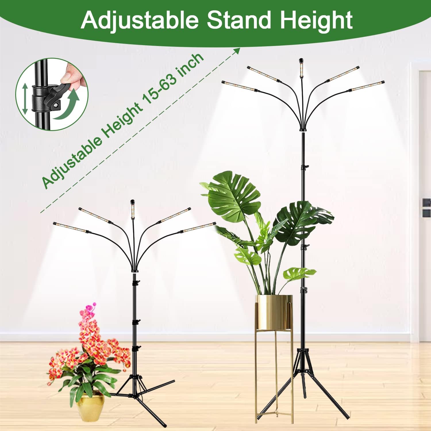 Grow Lights for Indoor Plants, 5 Heads Grow Light with Tripod Stand | Full Spectrum,100PCS LEDs,3 Light Modes,6/12/16H