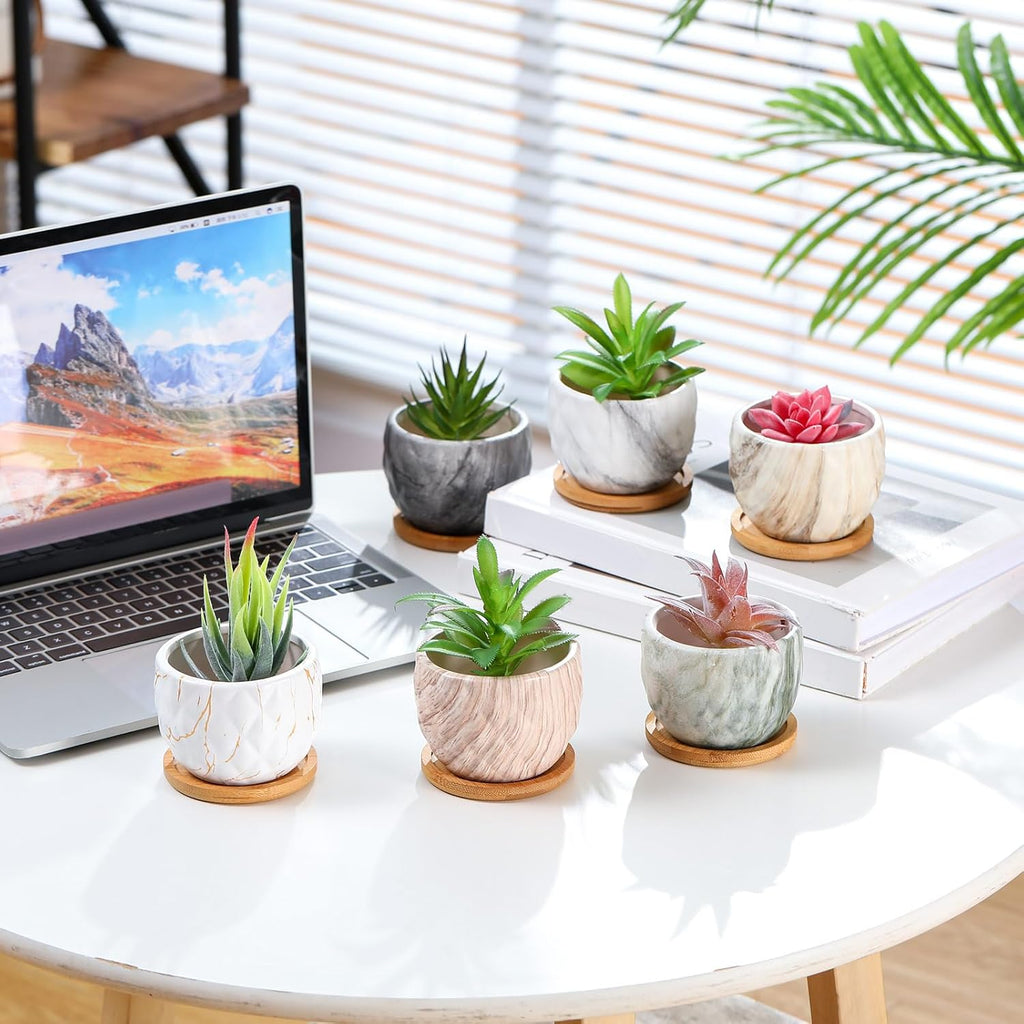 Marbling Ceramic Flower Pot 3.35 Inch Succulent Small Plant Cactus Herbs Planter Ceramic Pot with Drainage Hole Matte