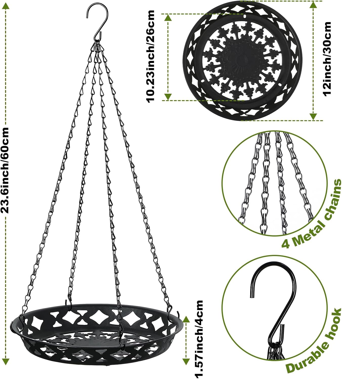 Enhon 3 Pack Plant Hanger, 12" Metal Hanging Planter for Indoor Plants | Classy Glossy Black, Decorative Wall Hanging