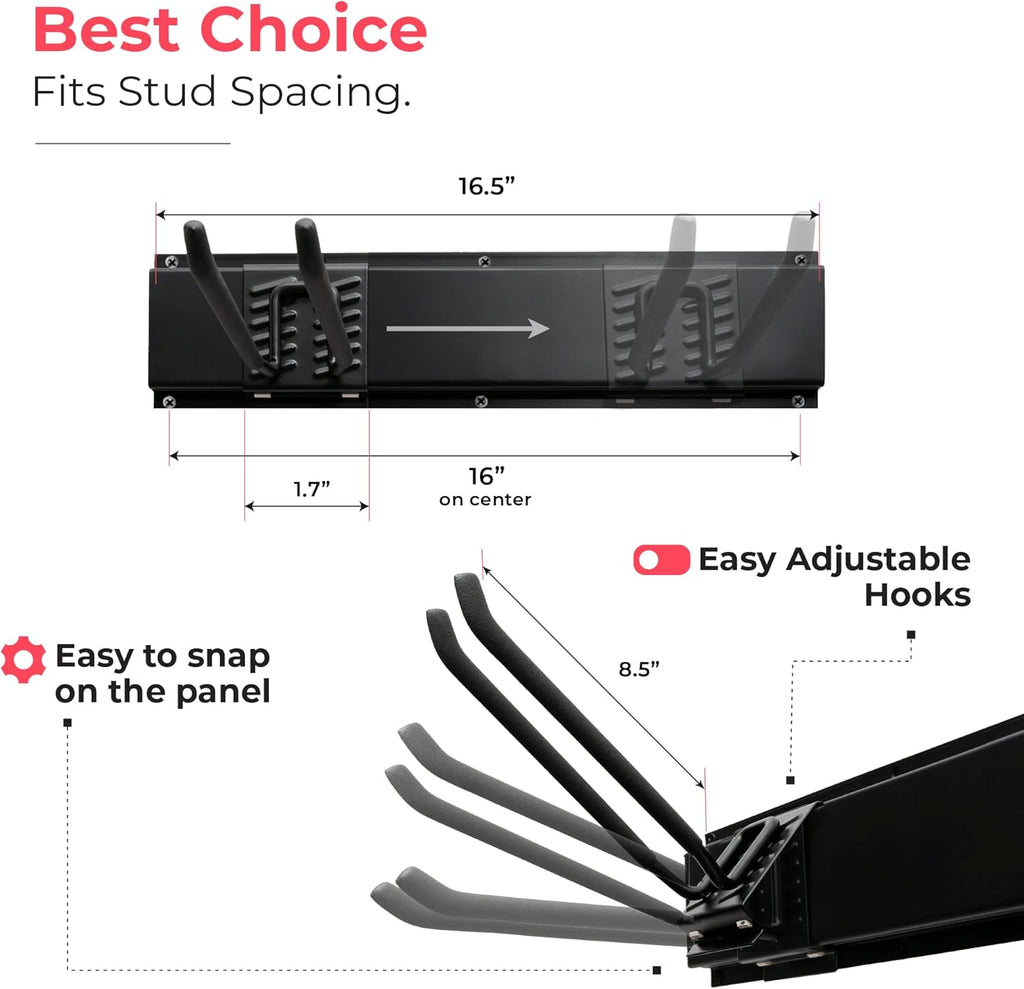 Garage Tool Organizer Wall Mount, 32", 2 Racks 4 Hooks, 200 lbs | 200 lbs, anti-rust carbon steel, garden tool
