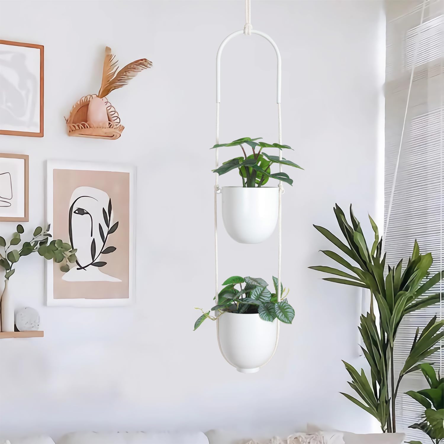Hanging Planters 2 Tiers Metal Plant Hangers for Indoor Outdoor Plants Wall Ceiling Hanging Flower Pot Basket Holders