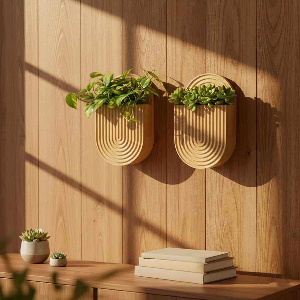 Wooden Wall Vase Set of 2, Bamboo Boho Wall Decor Planters Holder for Indoor Plants, for Entryway, Hallway, Bathroom