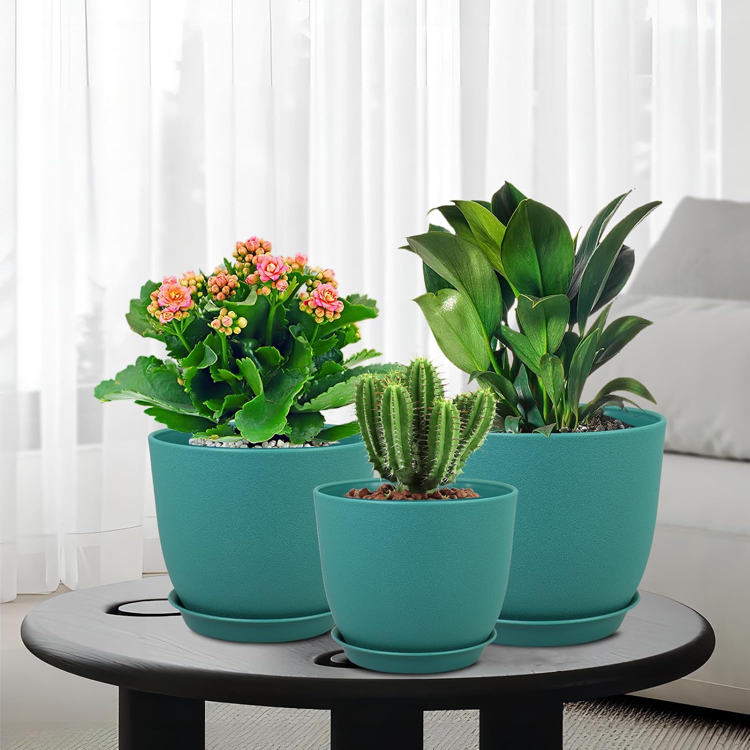 WSMKSZ Large Flower Pots 12/10/9 inch, Set of 3 Modern Decorative Plastic Planters with Drainage Holes and Saucers for