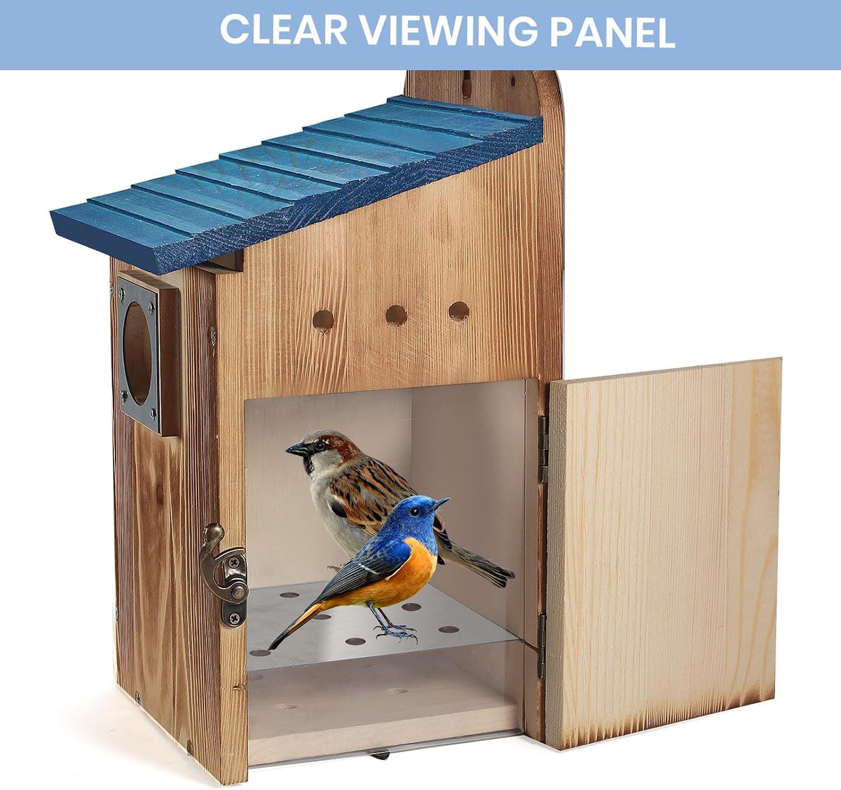 Blue Bird Houses for Outside with Gift Box - Durable Birdhouses for Outdoors with Clear View Panel & Predator Guard for