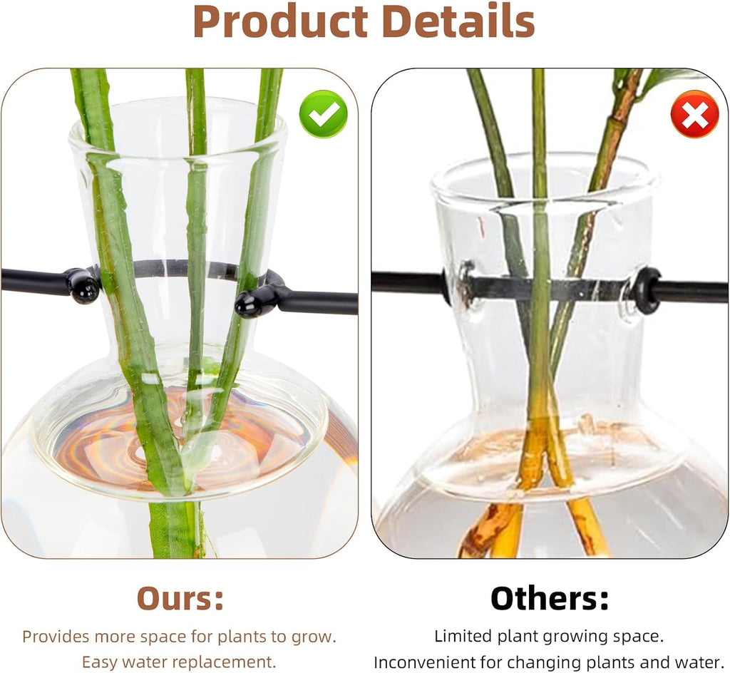 Plant Propagation Station with Wood Stand - 4 Bulb Glass Vases | Propagation Vases for Plants, Terrarium Kit for Home