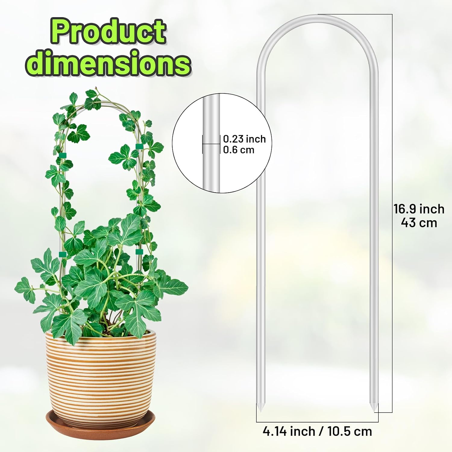 6 Pack U-Shape Acrylic Plant Trellis for Indoor Climbing Plants, 16 Inch Small Plant Trellis, Potted Plant Climber
