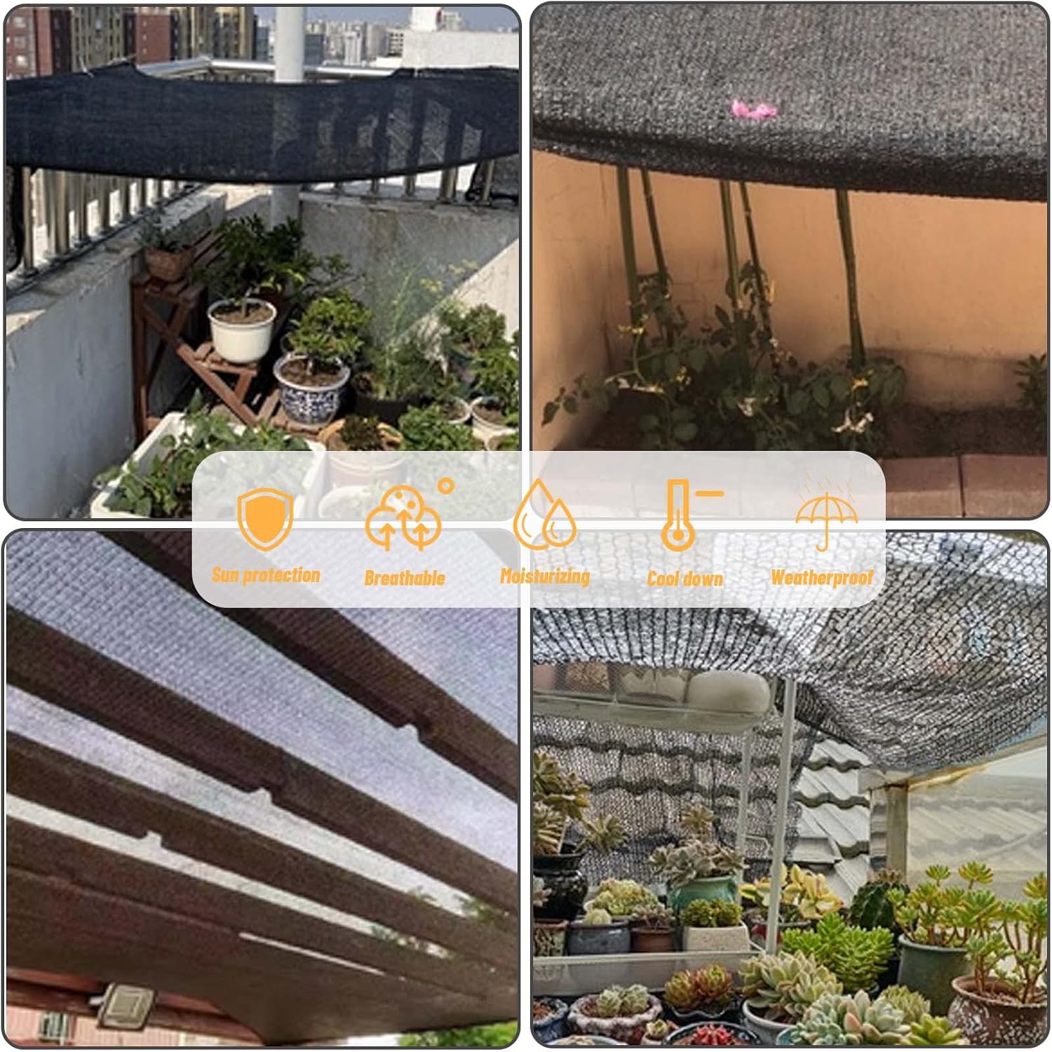 Cool Area Sun Shade Cloth Shade Net for Garden, 70% 6.5x20ft, Black | Made of New HDPE. Special Woven Hole Design. UV