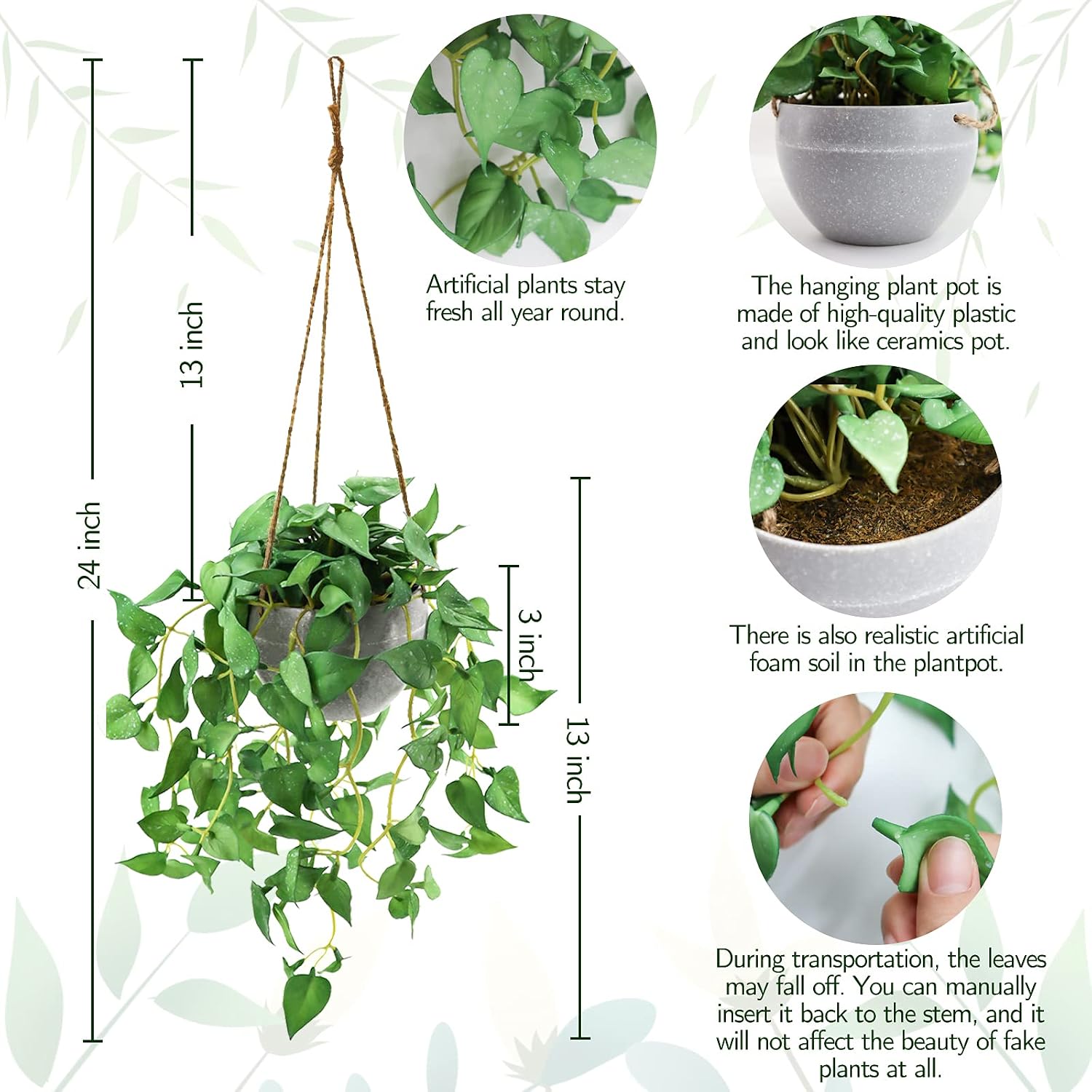 TNNTOPELE 2 Pack Hanging Plant Fake Plants with Pots for Indoor Outdoor | Artificial Hanging Plants, Faux Anthurium