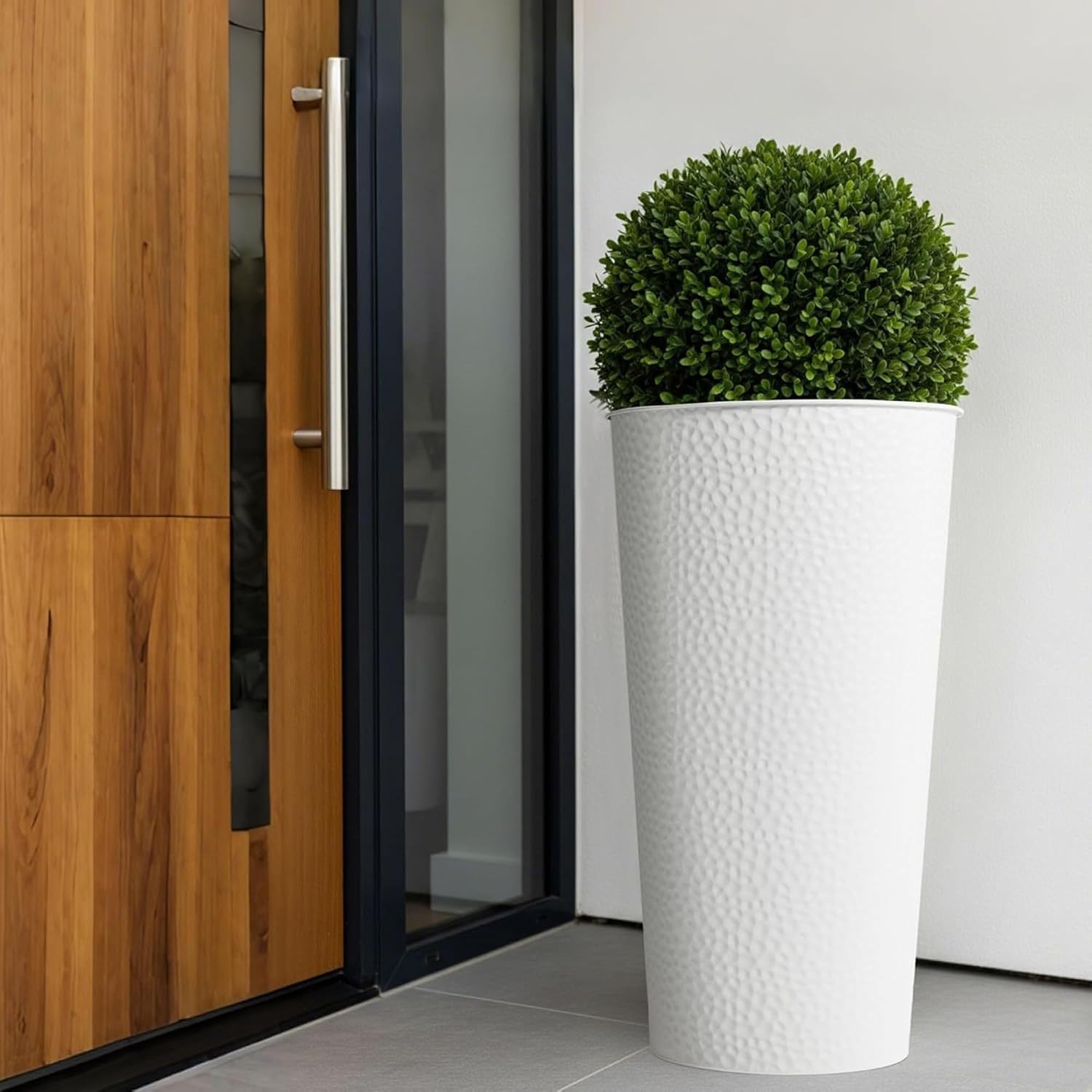 Worth Garden 2-Pack 28" H. Metal Planter with 2X Inside Pots - Hand-Hammered Texture Tall Cone Plant Pots - Large