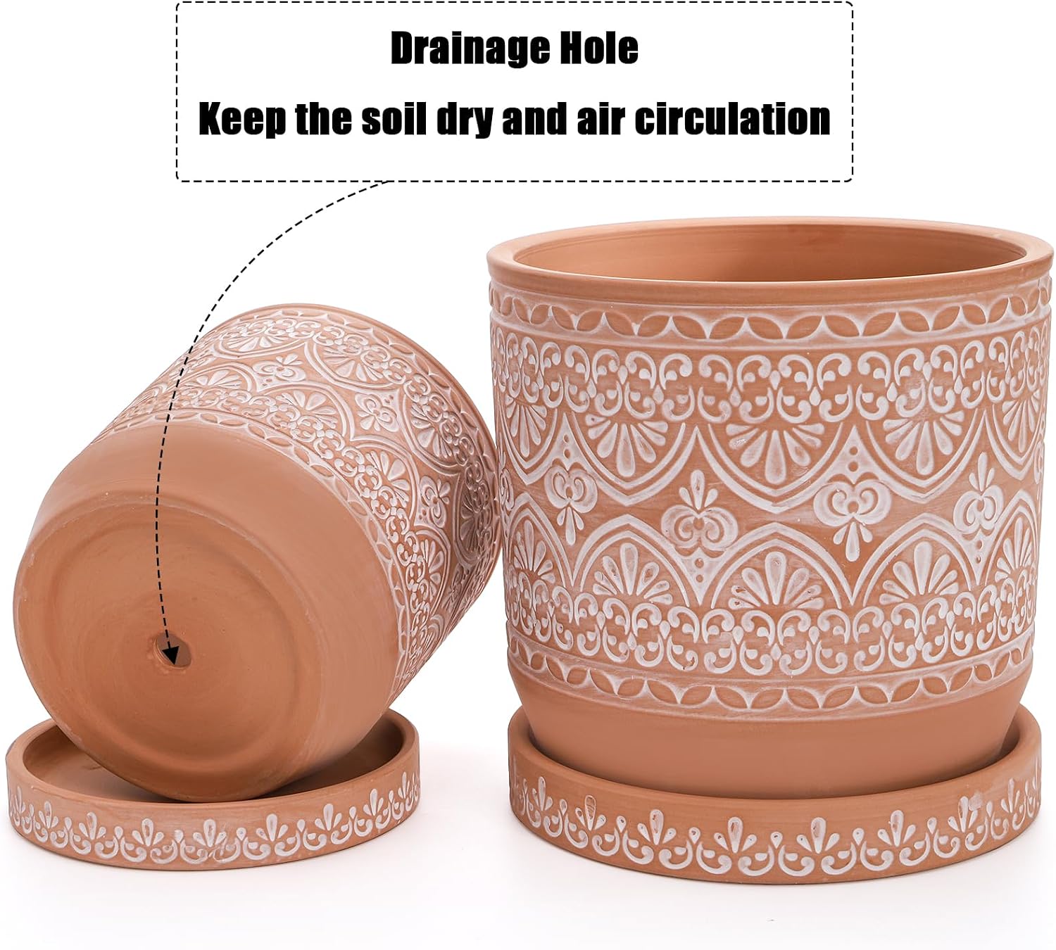 Set of 2 Terracotta Plant Pots 4 Inch 6 Inch, Small Medium Clay Planter Pot, Ceramic Cactus Flower Succulent Pot with