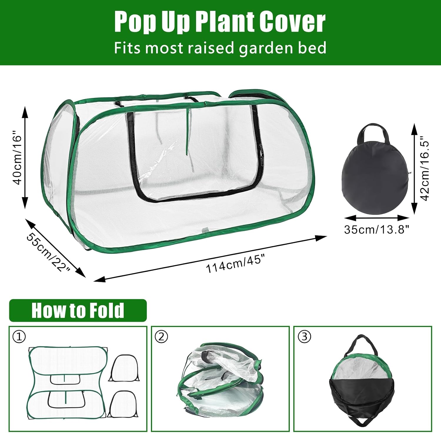 Dual-Layer Garden Plant Cover for Raised Beds,45x22x16 Freeze Protection | Breathable Mesh, Pop Up Garden Rows Plants